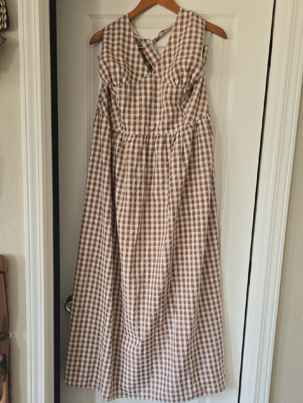 Fashion Nova Brown and White Gingham Maxi Dress